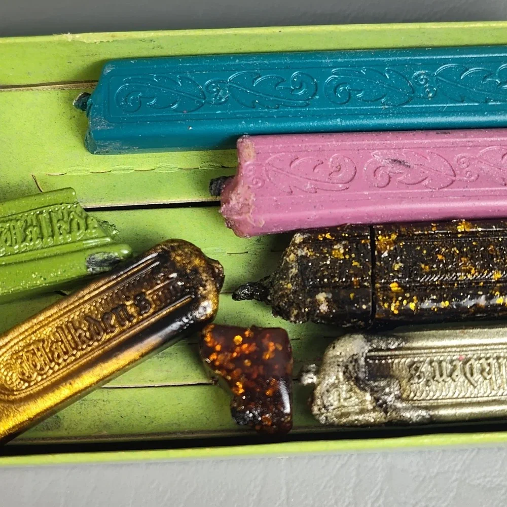 Vtg Mura Sealing Wax Set‎ Rose & Letter 'E' Monogram Stamp Brass Seal England